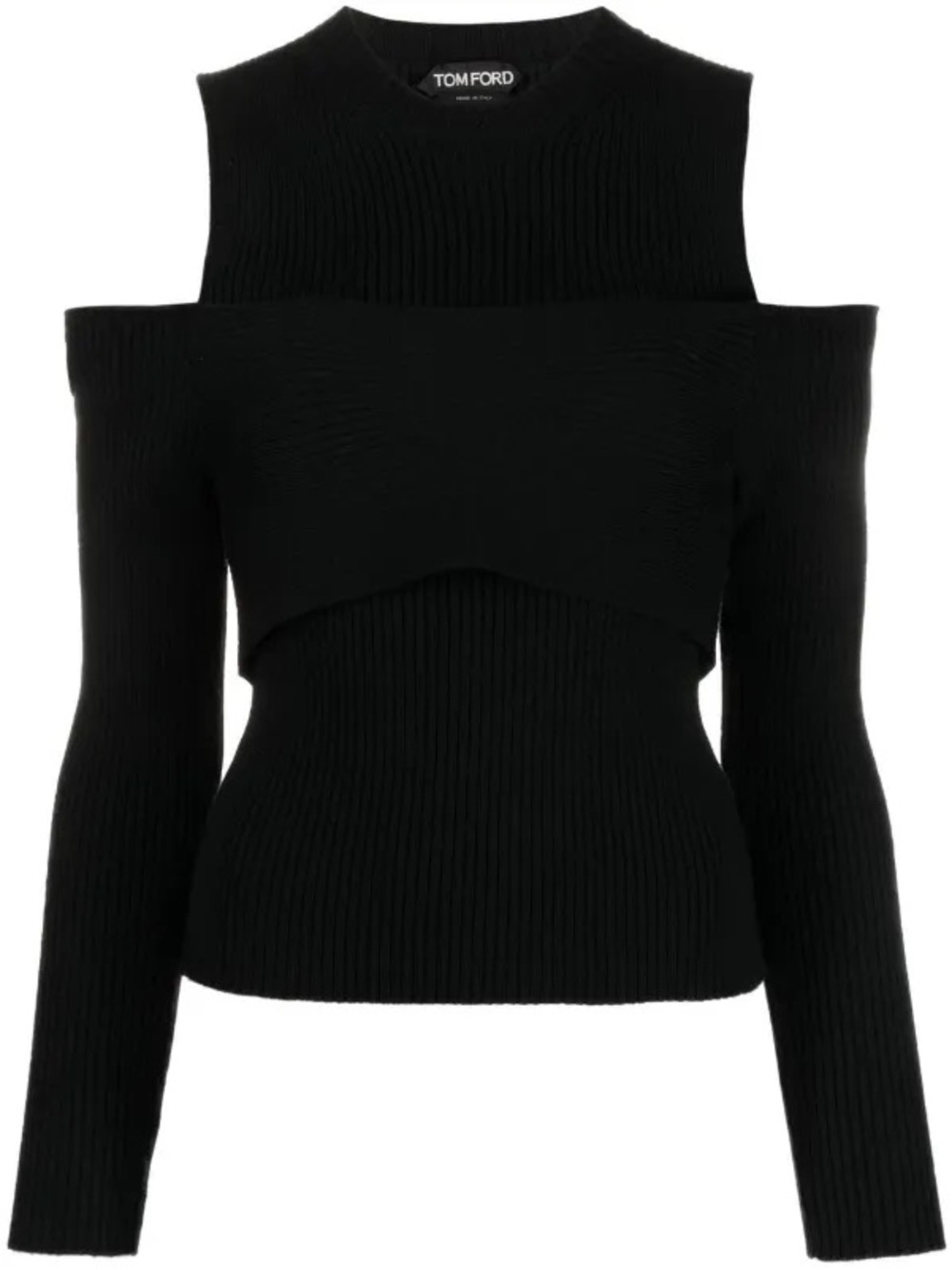 New Tom Ford Black Off-the-Shoulder Ribbed Knit Set size Medium